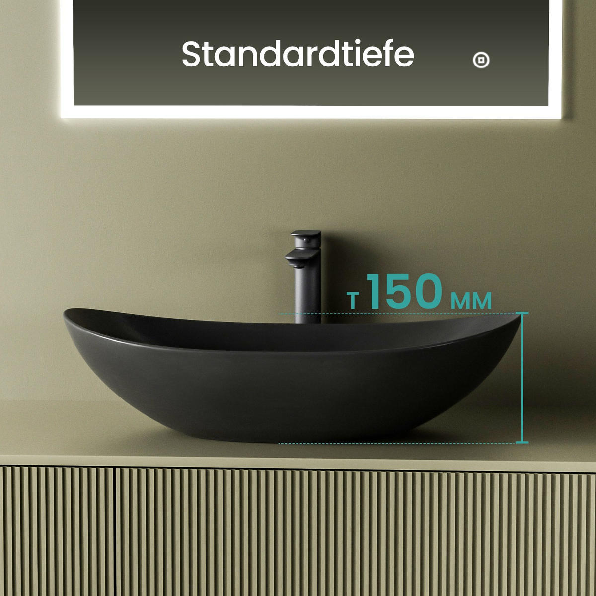 WASCHBECKEN Oval Keramik Mattschwarz 61.5 /36/15.5 cm - Schwarz, Keramik (36/15.5/61.5cm) - EMKE