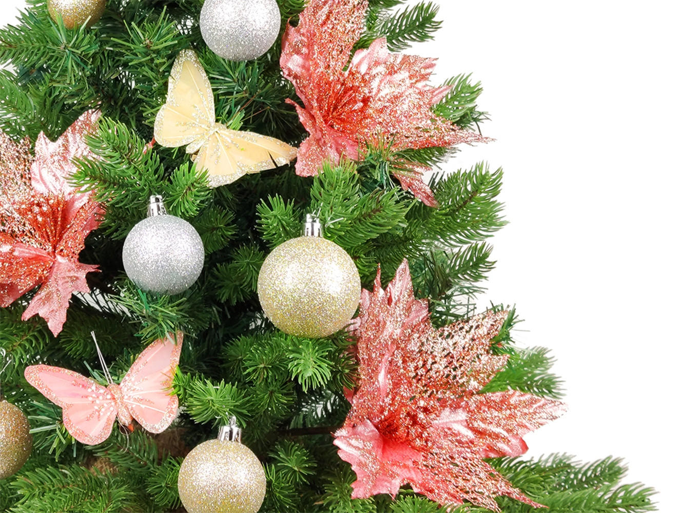 LAALU WEIHNACHTSBAUM geschmückt künstlich POMPADURKA 60 cm mit LED-BELEUCHTUNG IM TOPF - Champagner/Weiß, Kunststoff (60cm) - LAALU