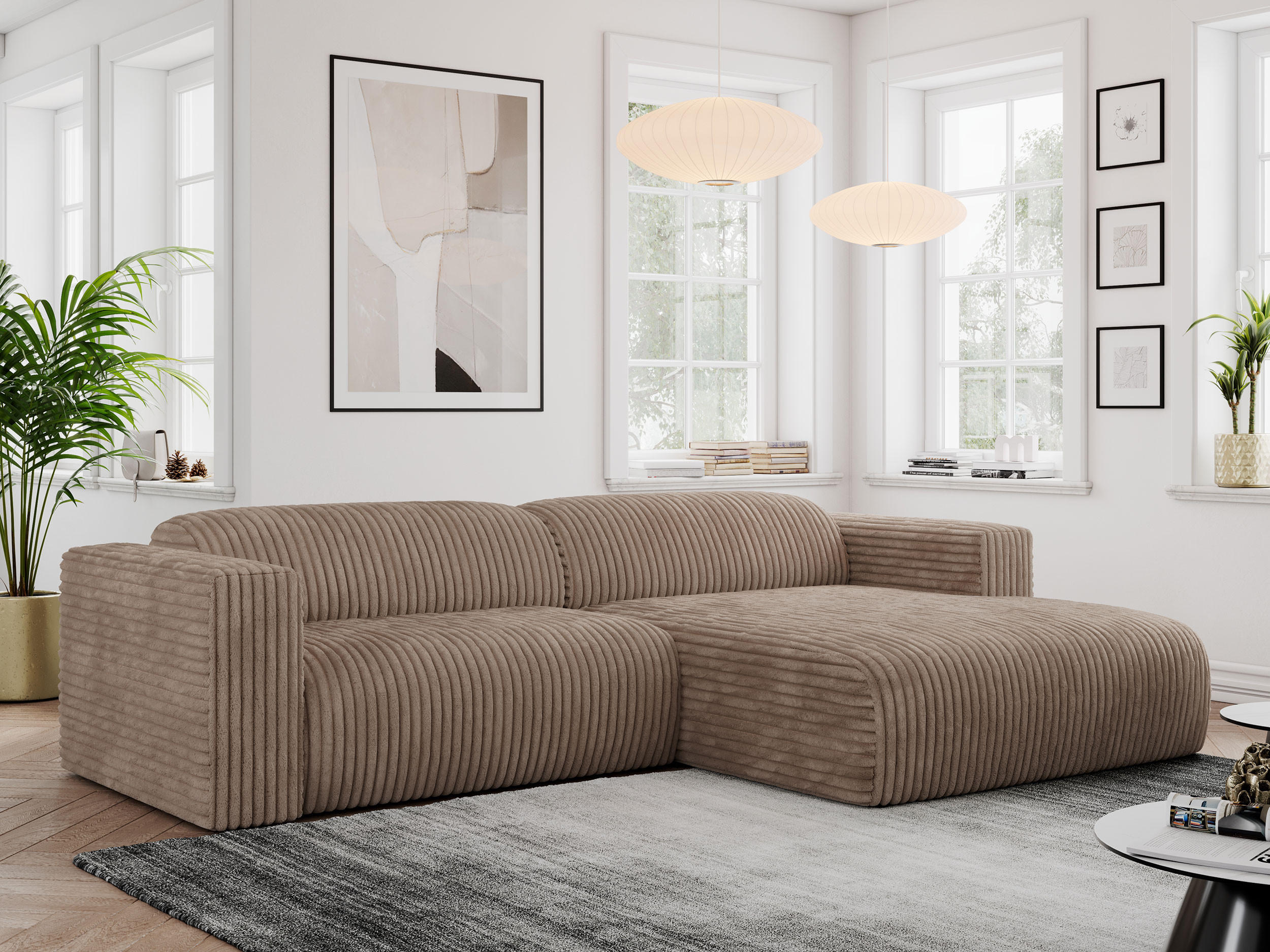 ECKSOFA PASADENA Braun Cord - Rechts Seite - Schwarz/Braun, Kunststoff/Textil (180/288cm) - MKS