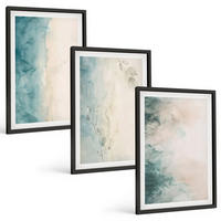 BILDER SET 3er Set - 40x60 cm Schwarzer Rahmen - Minimalismus auf Aquarellleinwand - Schwarz, Kunststoff (40/60cm) - TULUP