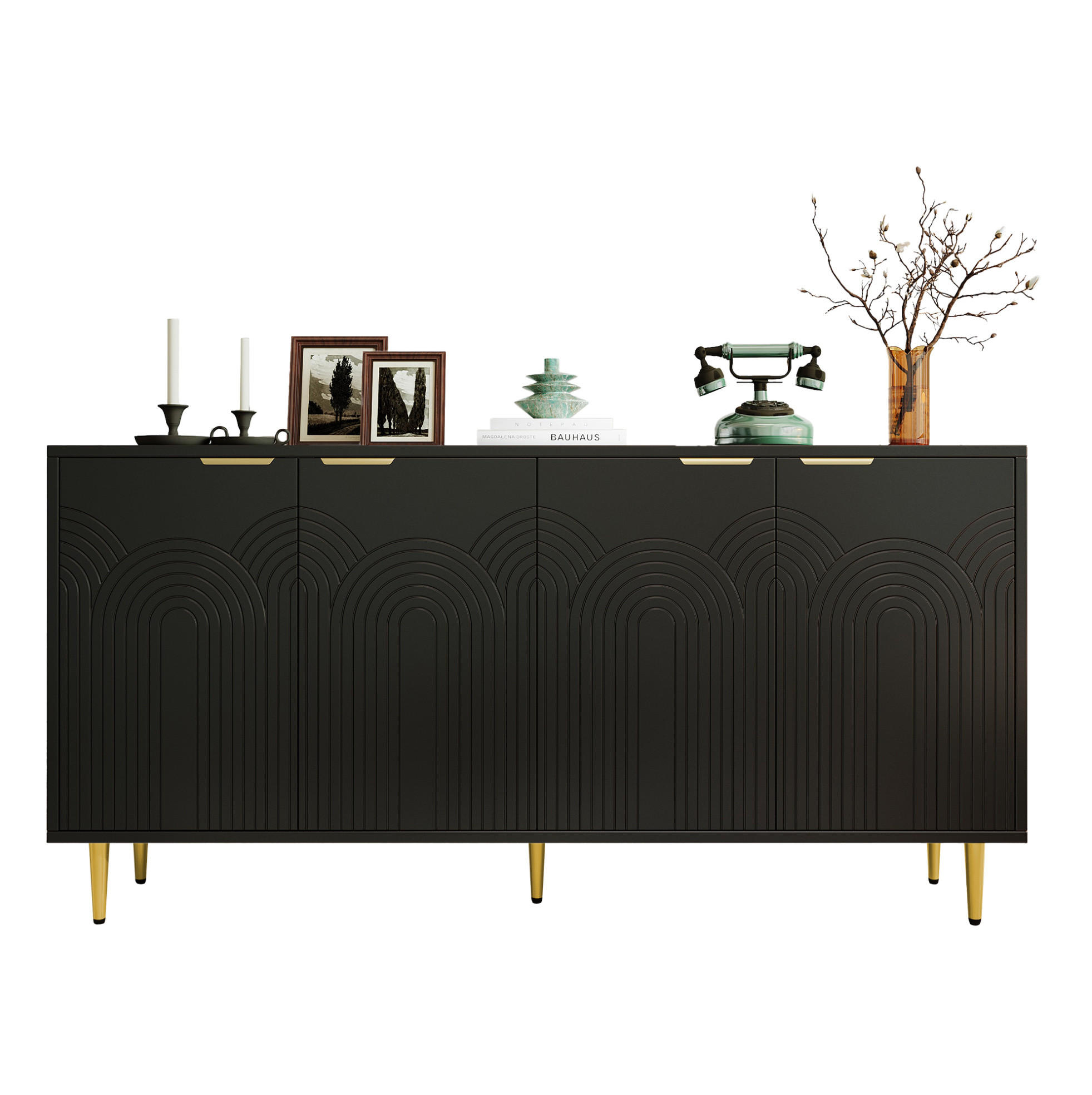 SIDEBOARD 160/40/80 cm aus MDF und Spanplatte mit 4 Türen Schwarz - Schwarz, Holzwerkstoff (160/80/40cm) - Modenvie