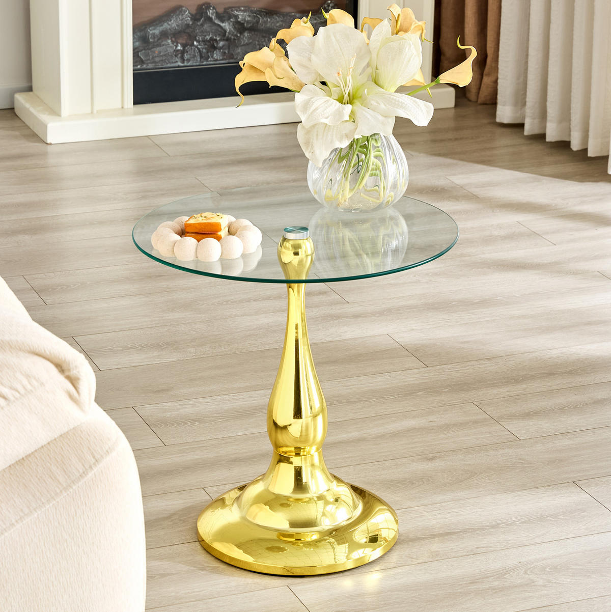 BEISTELLTISCH aus Glas und Metall 50x50x51 cm Gold mit gehärteter Glasplatte - Goldfarben, Glas (50/50/51.5cm) - IVMEU