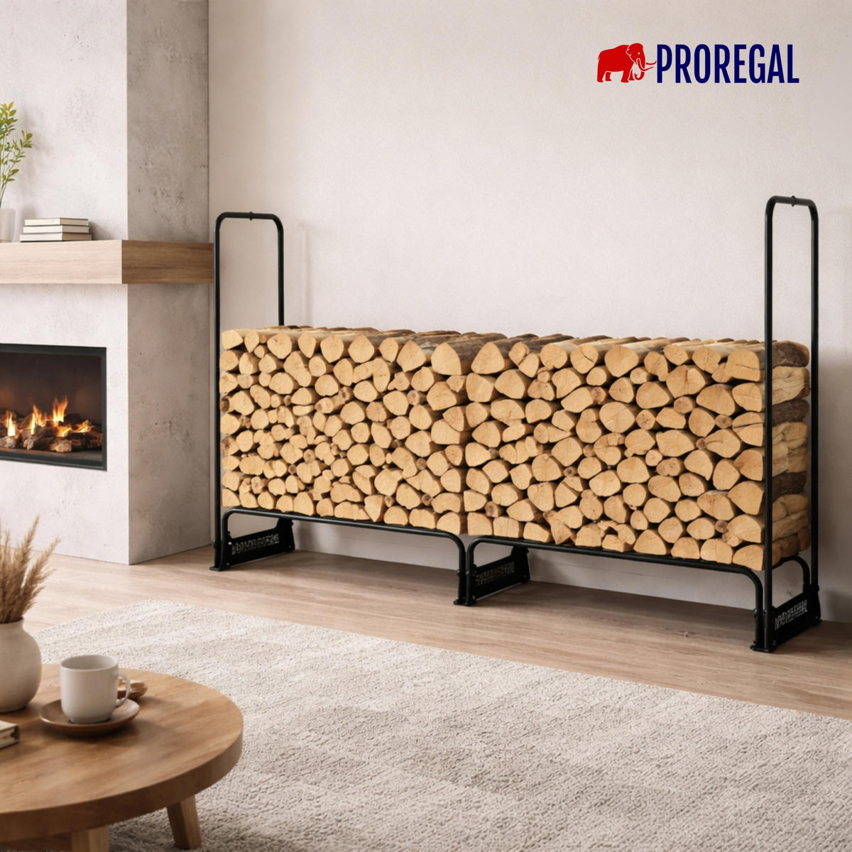 KAMINHOLZREGAL Chimera außen inkl Abdeckung 117x260x36cm Schwarz - Schwarz, Metall (260/117/36cm) - PROREGAL