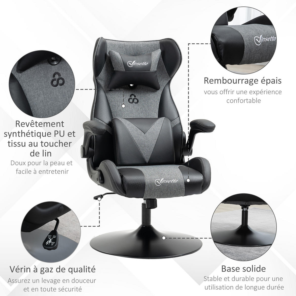 GAMINGSTUHL DE-11676 ergonomisch höhenverstellbar 360° Grau/Schwarz - Schwarz, Metall (73/118/69cm) - ComfortXL