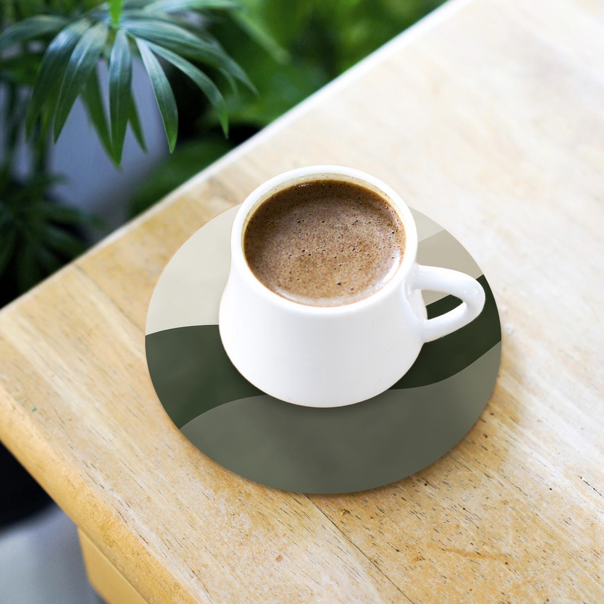 GLASUNTERSETZER 6er-Set Rund Japandi - Grün - Abstrakt - Modern 10x10 cm - Salbeigrün, Naturmaterialien (10/0.2cm) - MuchoWow