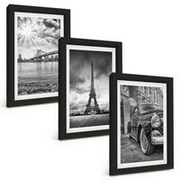 BILDER SET 3er Set - 20x30 cm Schwarzer Rahmen - Stadtansichten, Brücken, Eiffelturm - Schwarz, Kunststoff (20/30cm) - TULUP