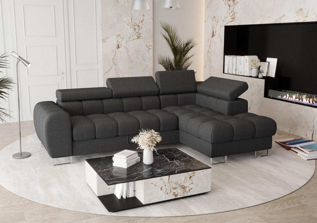 ECKSOFA Bastien Mit Schlaffunktion - Dunkelgrau, Holzwerkstoff/Textil (260/170cm) - Fun Möbel