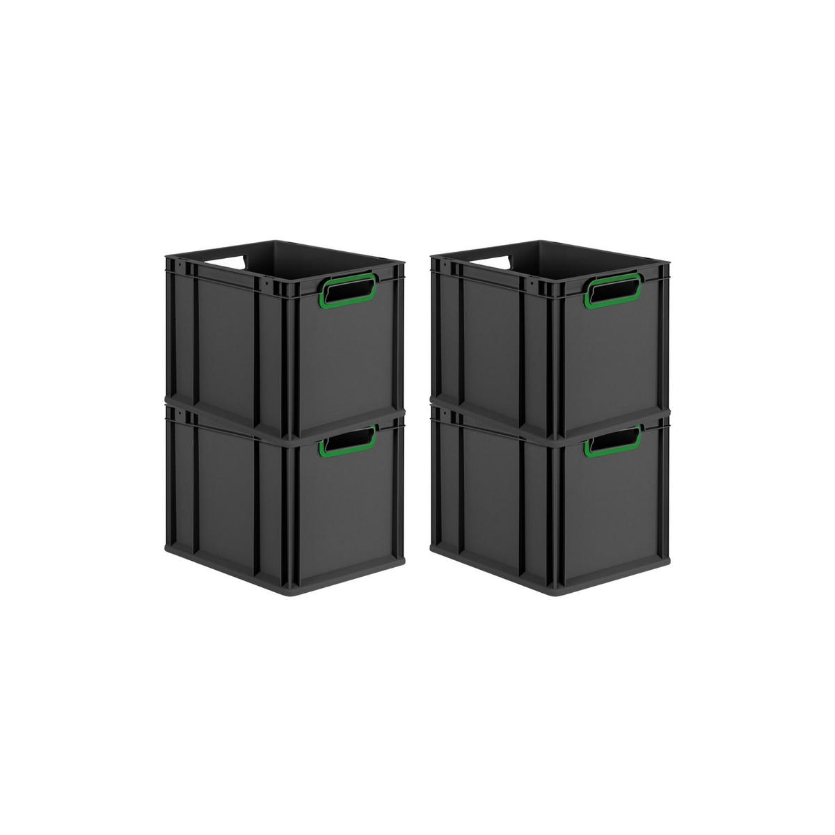 EUROBOX 4x NextGen Color 32x30x40 cm 30 Liter Griffe grün offen, Schwarz - Schwarz/Grün, Kunststoff (30/32/40cm) - PROREGAL