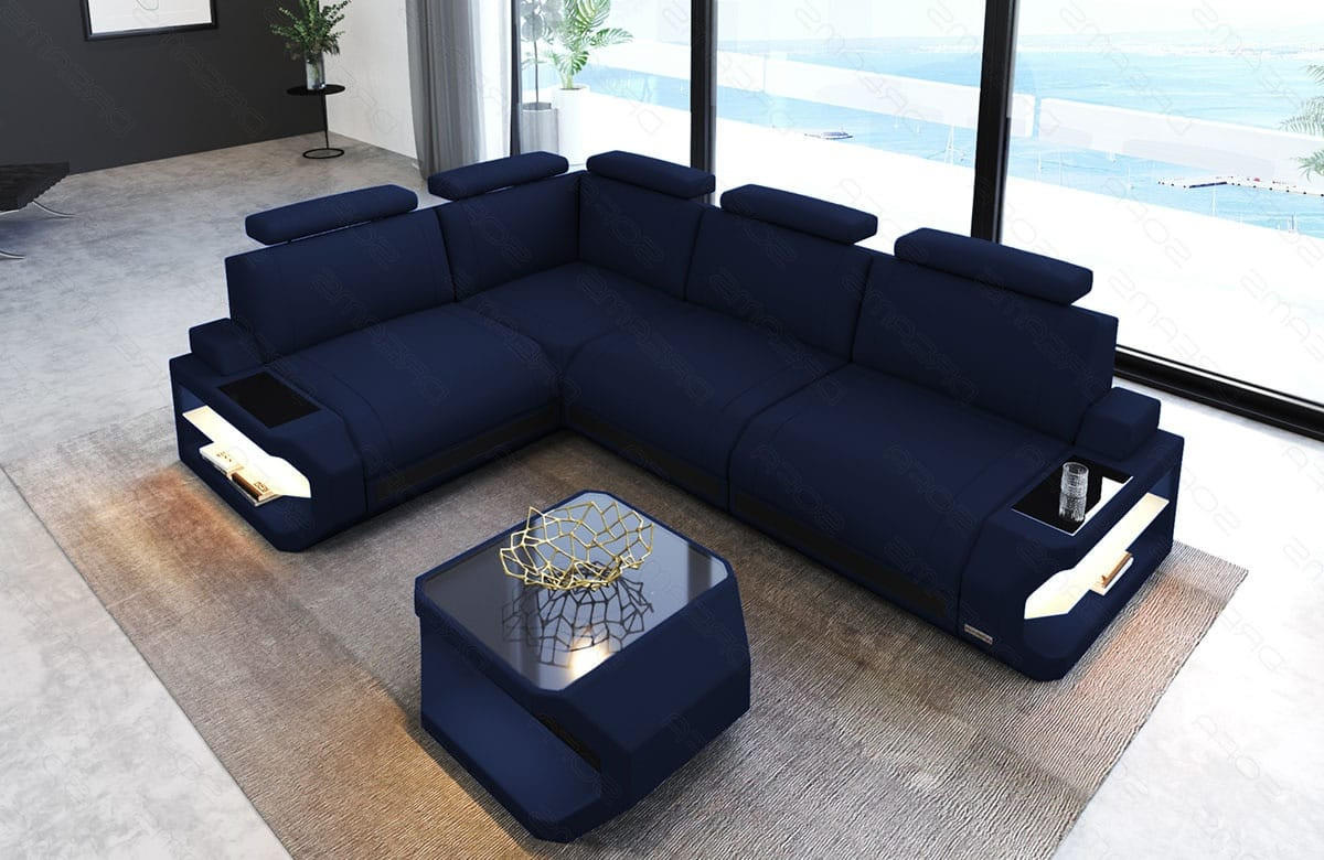 ECKSOFA Siena Dunkelblau Schwarz Mikrofaserstoff - Dunkelblau, Kunststoff (272/272cm)