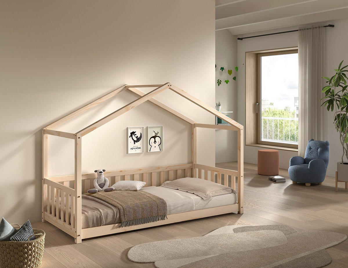 HAUSBETT Kapua 90x200 auch als Bodenbett Kiefer Massivholz Natur - Kieferfarben, Holz (90/200cm) - 58aufmkessel