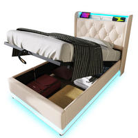 POLSTERBETT mit LED-Beleuchtung 90/200 cm mit Bettkasten und USB in Weiß - Weiß, Kunststoff (90/200cm) - BEAOK