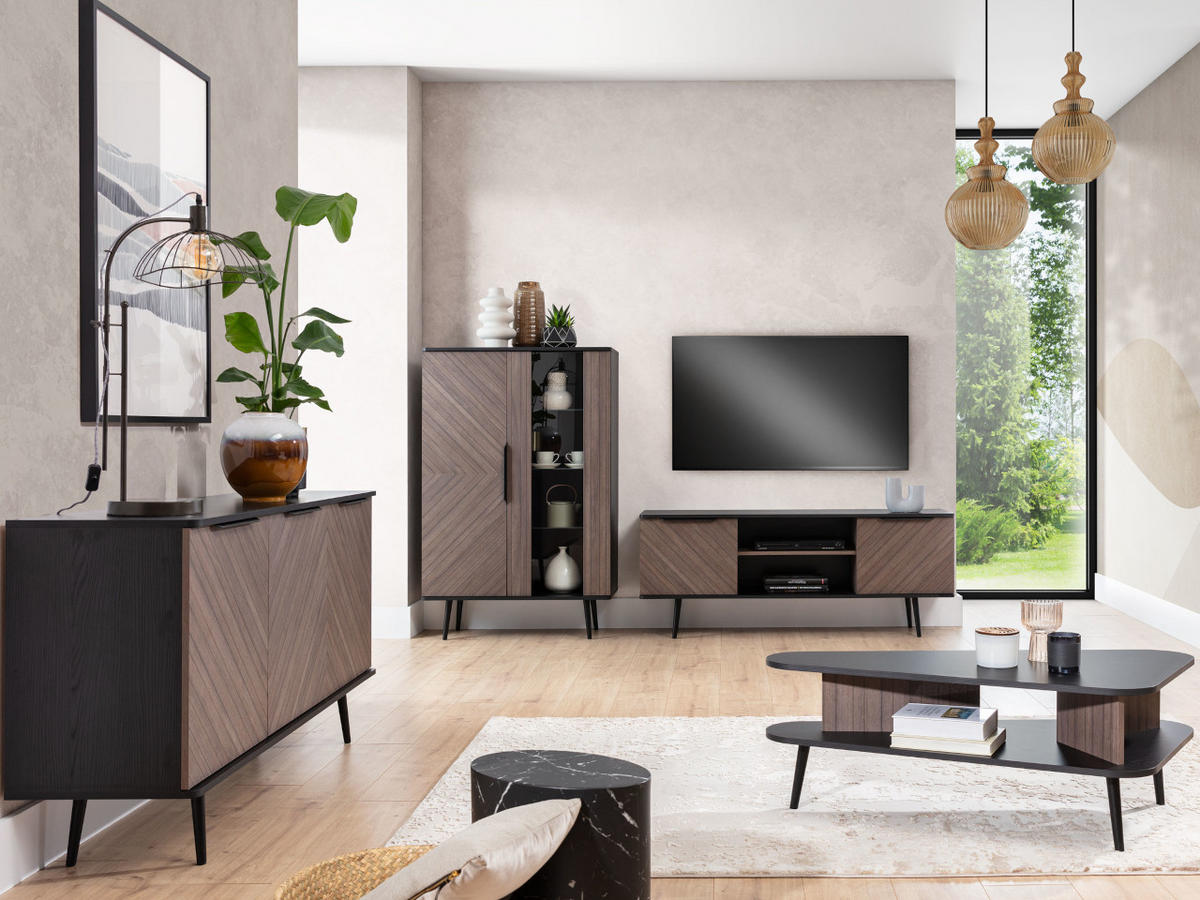TV-LOWBOARD PINELLO 04 - Schwarz/Braun, Holzwerkstoff (150/60/41cm)