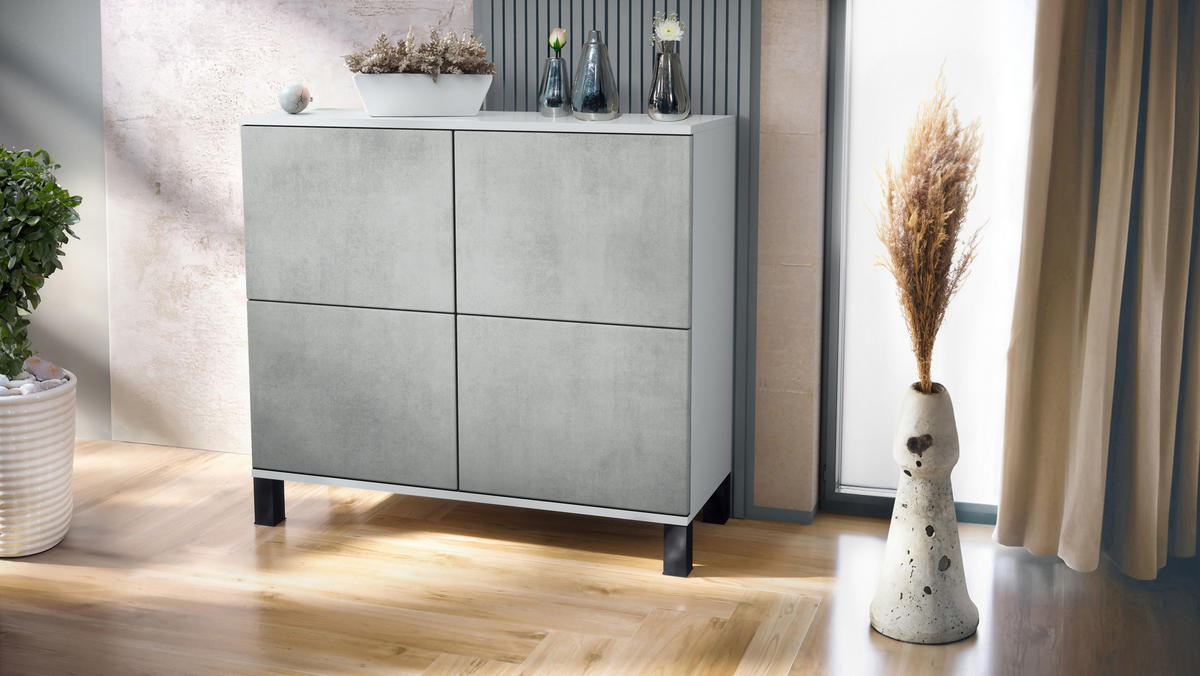 KOMMODE Rova Beton Oxid Optik - Hellgrau, Holzwerkstoff (92.5/84.5/35cm) - Vladon