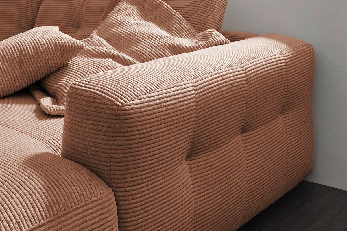 ECKSOFA XL MIKA Braun Cord - Dunkelbraun/Schwarz, Kunststoff/Textil (296/167cm) - KAWOLA