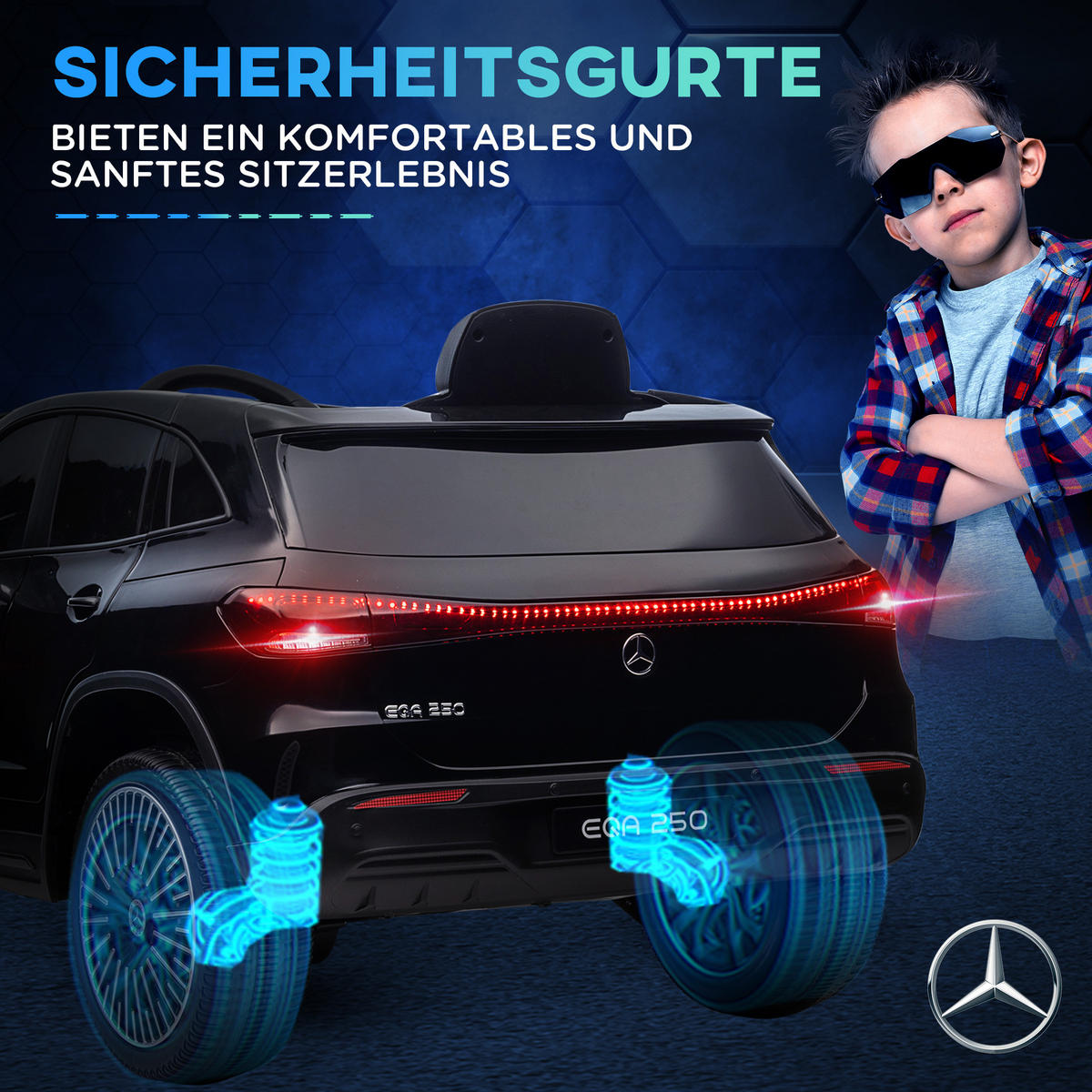 KINDER ELEKTROAUTO, Schwarz/Weiß, Kunststoff+ Metall - Schwarz, Metall (111.5/69/52.5cm) - HOMCOM