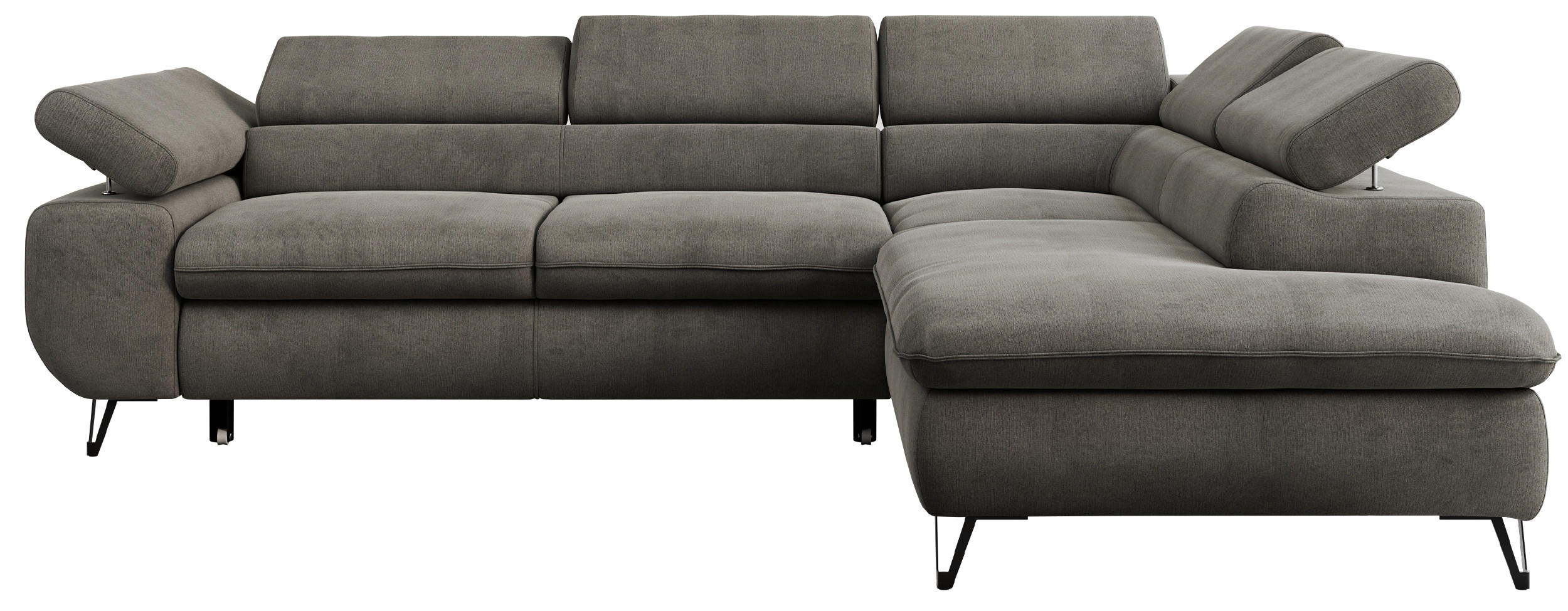 ECKSOFA PETER L Dunkelgrau Velvet - Rechts Seite - Dunkelgrau/Schwarz, Textil/Metall (273/208cm) - MKS