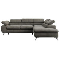 ECKSOFA PETER L Dunkelgrau Velvet - Rechts Seite - Dunkelgrau/Schwarz, Textil/Metall (273/208cm) - MKS