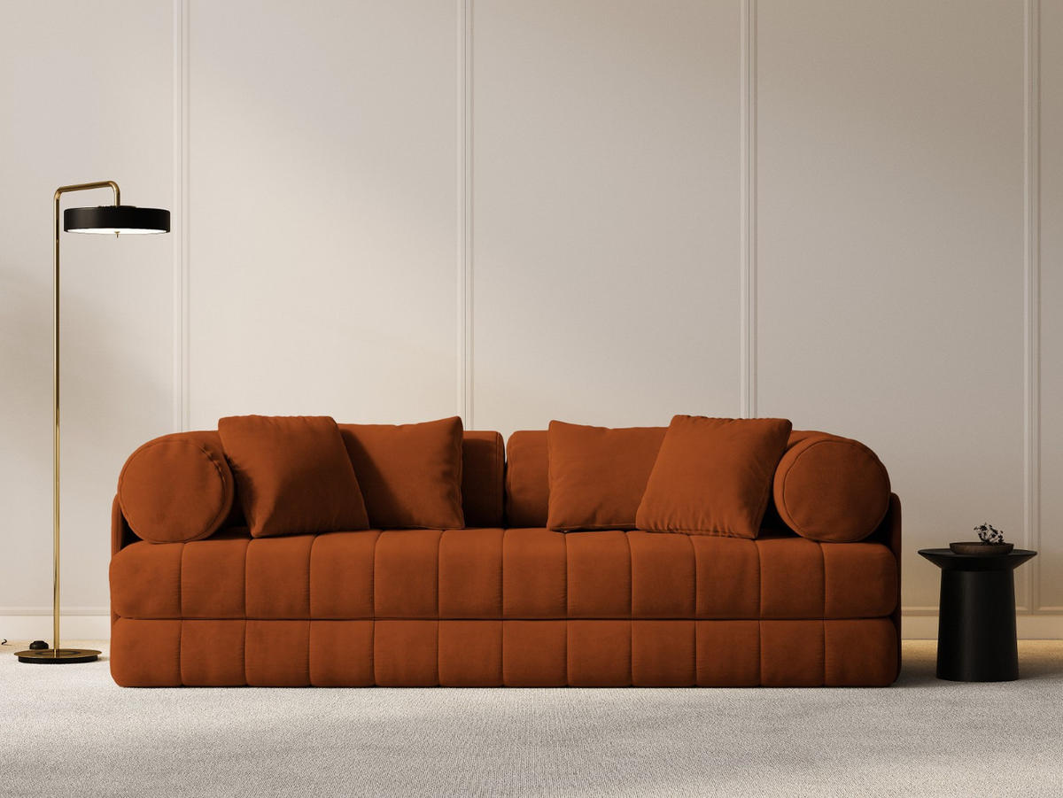 AUSKLAPPBARES-SOFA Kemi aus Samt terrakotta 3 Sitzplätze - Terracotta, Textil (95/70/206cm) - Cosmopolitan Design