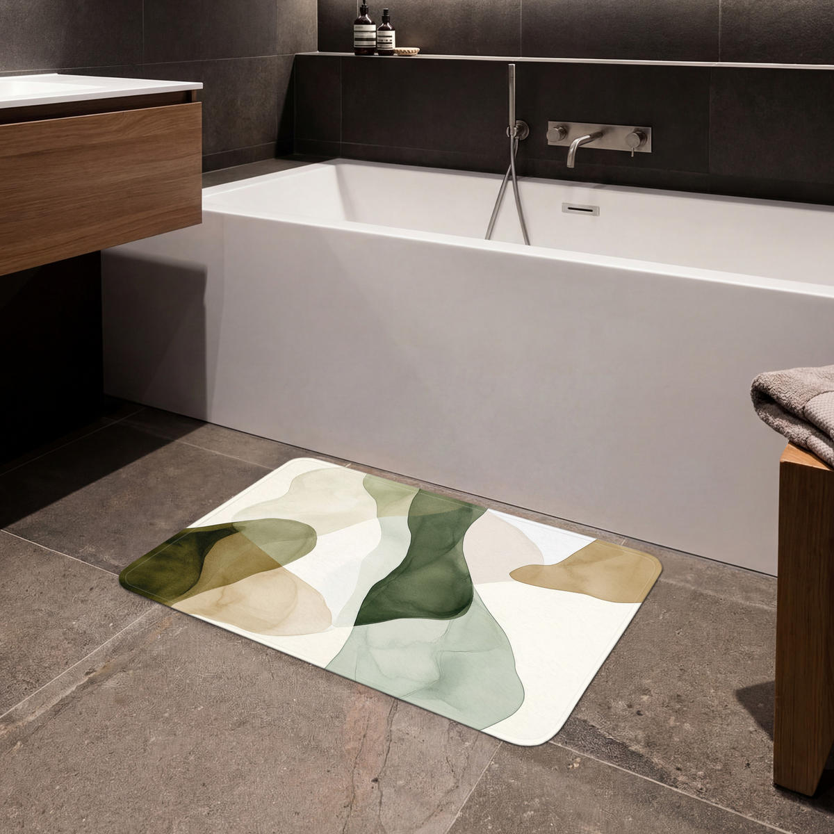 KÚPEĽŇOVÁ PREDLOŽKA Japandi - Abstraktné - Zelené 80x50 cm - zelená, textil/plast (80/50cm) - OnlyWow