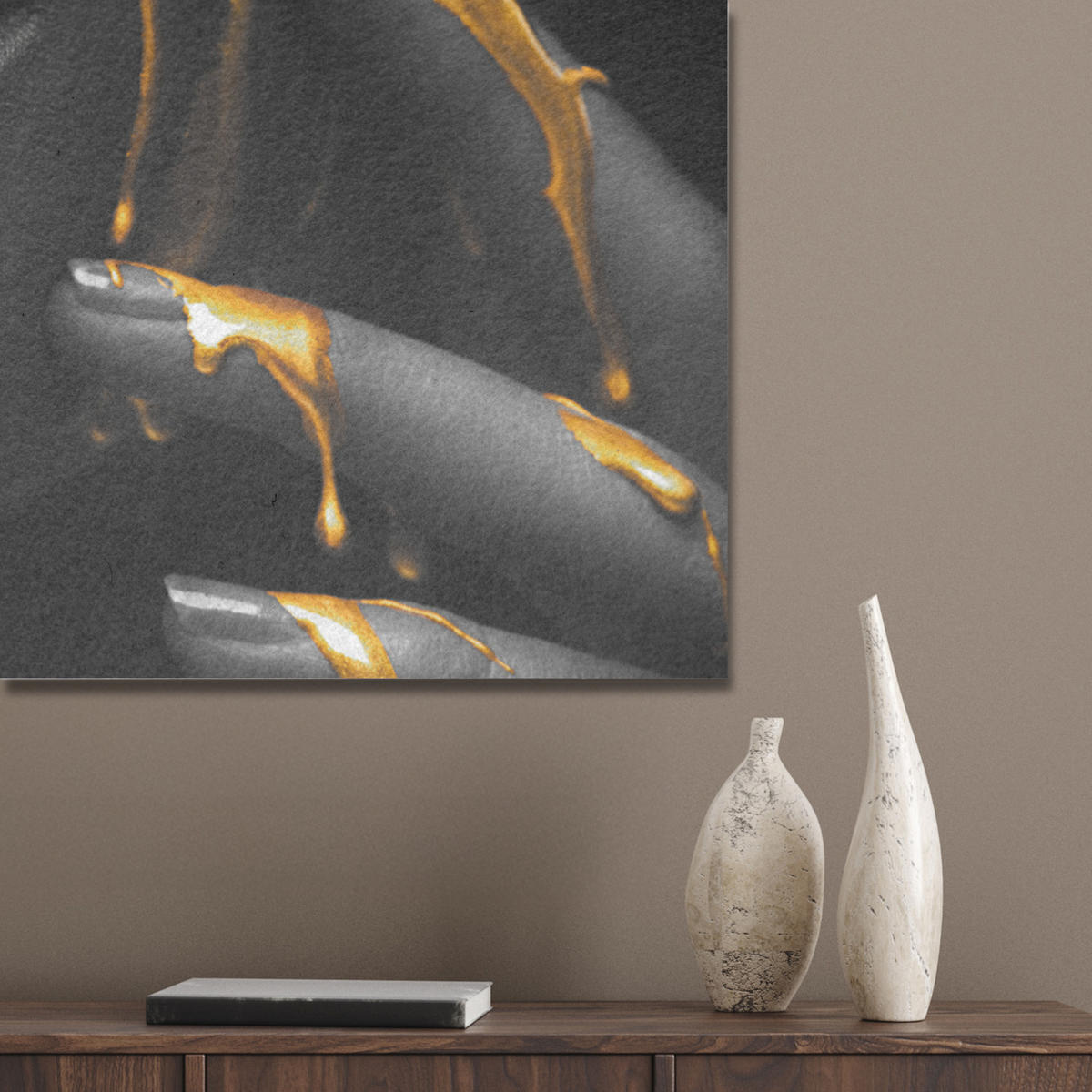 AKUSTIKPANEEL Frau - Schwarz - Gold - Gesicht - Lippen 80x60 cm - Goldfarben, Textil (80/0.9/60cm) - MuchoWow