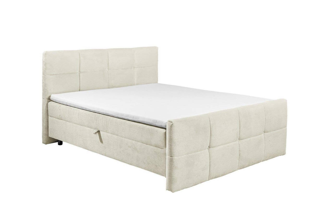 BOXBETT Breitcord, 7-Zonen-Tonnentaschen-Federkernmatratze, HR-30 Topper, Bettkasten - Beige/Creme, Holz/Kunststoff (180/200cm) - ed exciting design