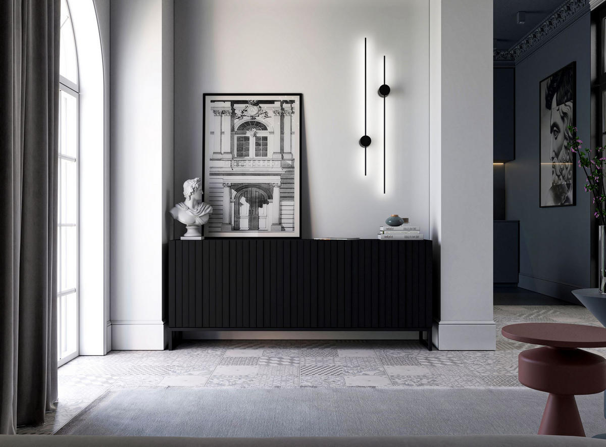 KOMMODE Elpis 3D Schwarz Matt mit metallrahmen Glamour 168 cm - Schwarz, Holzwerkstoff (168/72/36.5cm) - Meble Lindner
