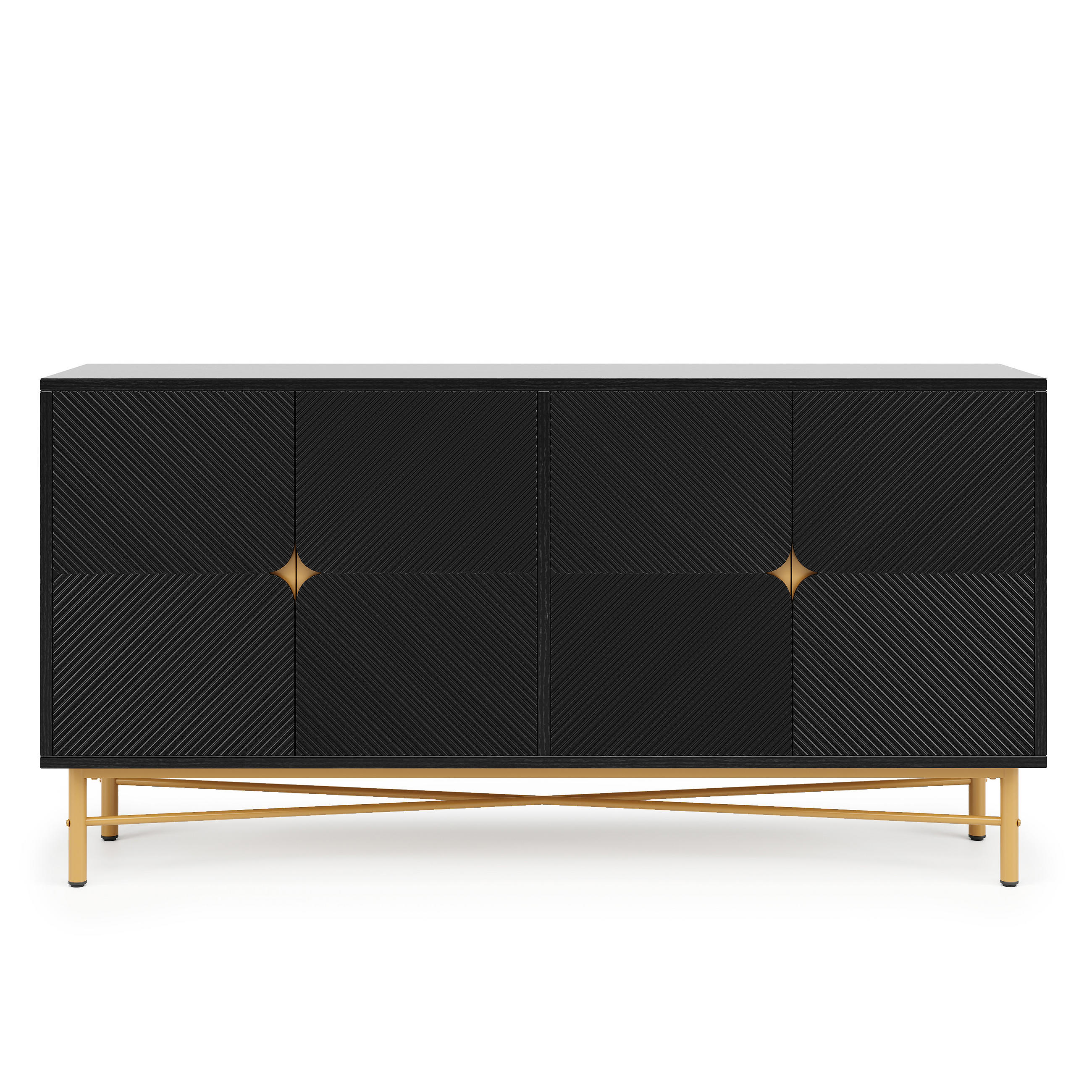 SIDEBOARD mit 2 Türen & 3 Schubladen, Schwarz & Holzoptik, 120 x 40 x 80 cm - Schwarz, Holzwerkstoff/Metall (160/82/40cm) - Urban Meuble