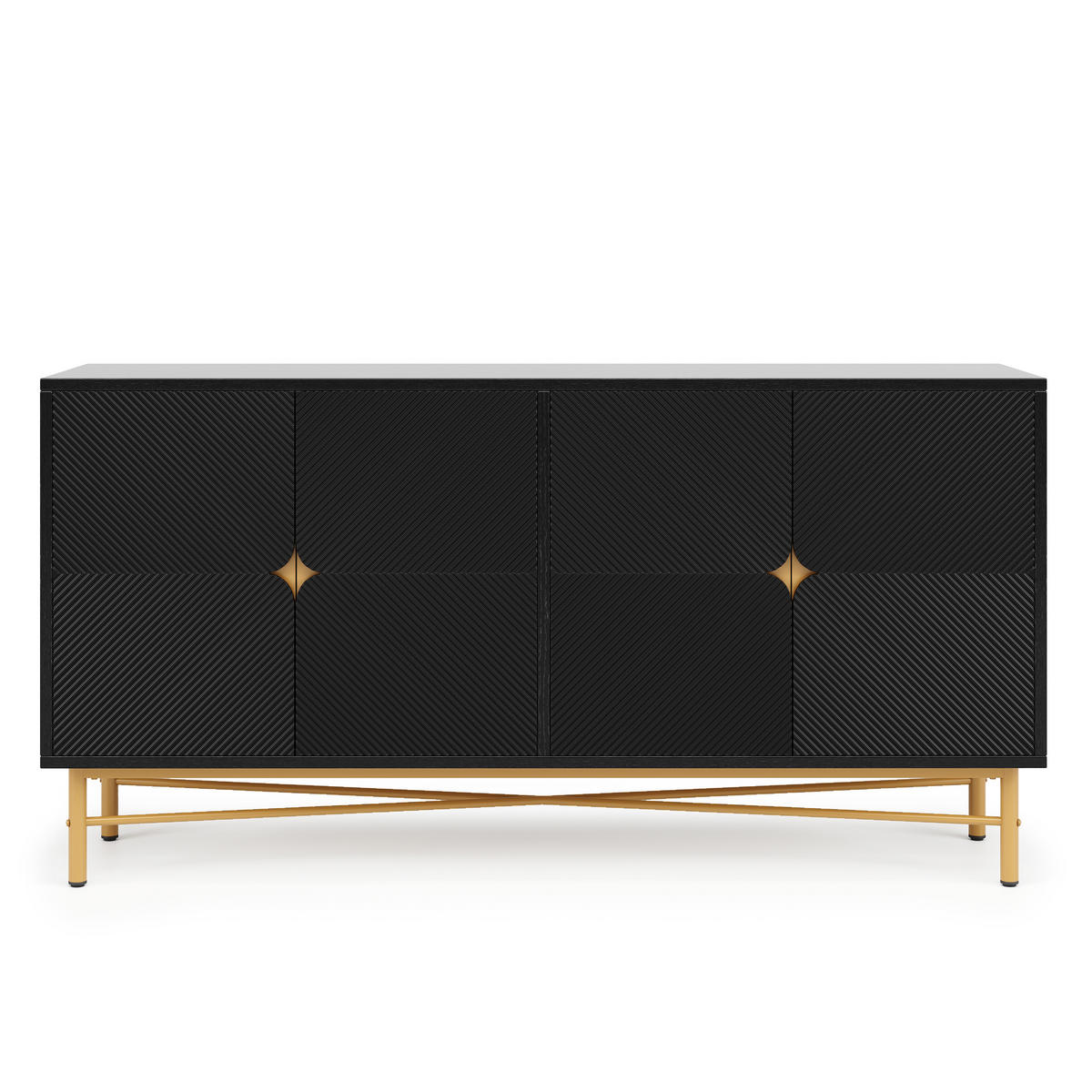 SIDEBOARD mit 2 Türen & 3 Schubladen, Schwarz & Holzoptik, 120 x 40 x 80 cm - Schwarz, Holzwerkstoff/Metall (160/82/40cm) - Urban Meuble