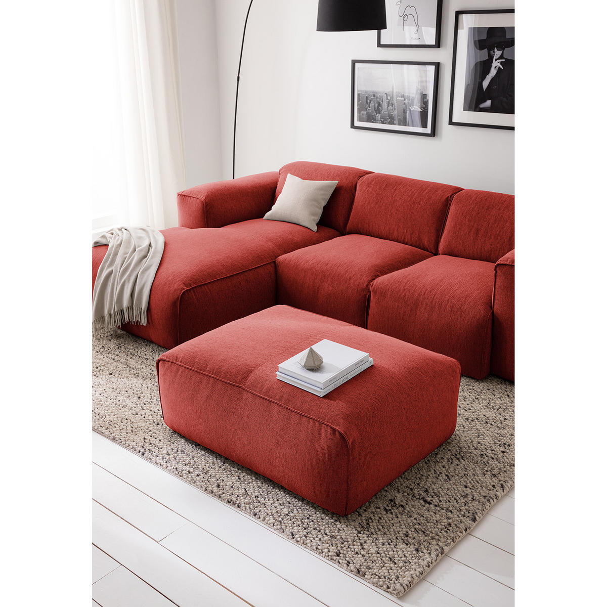 POLSTERHOCKER - Rot/Schwarz, Kunststoff/Textil (81/38/100cm) - home24