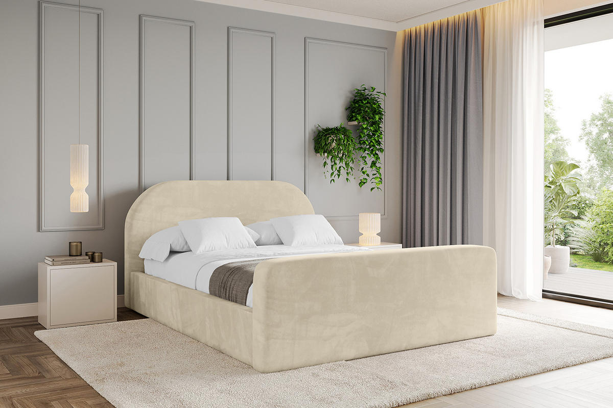 POLSTERBETT mit Bettkasten, Fußteil und Lattenrost, Boxbett mit Matratze H3/H4 - TIVON-Z 120x200 Beige - Ecru, Holzwerkstoff/Textil (120/200cm) - ALTDECOR
