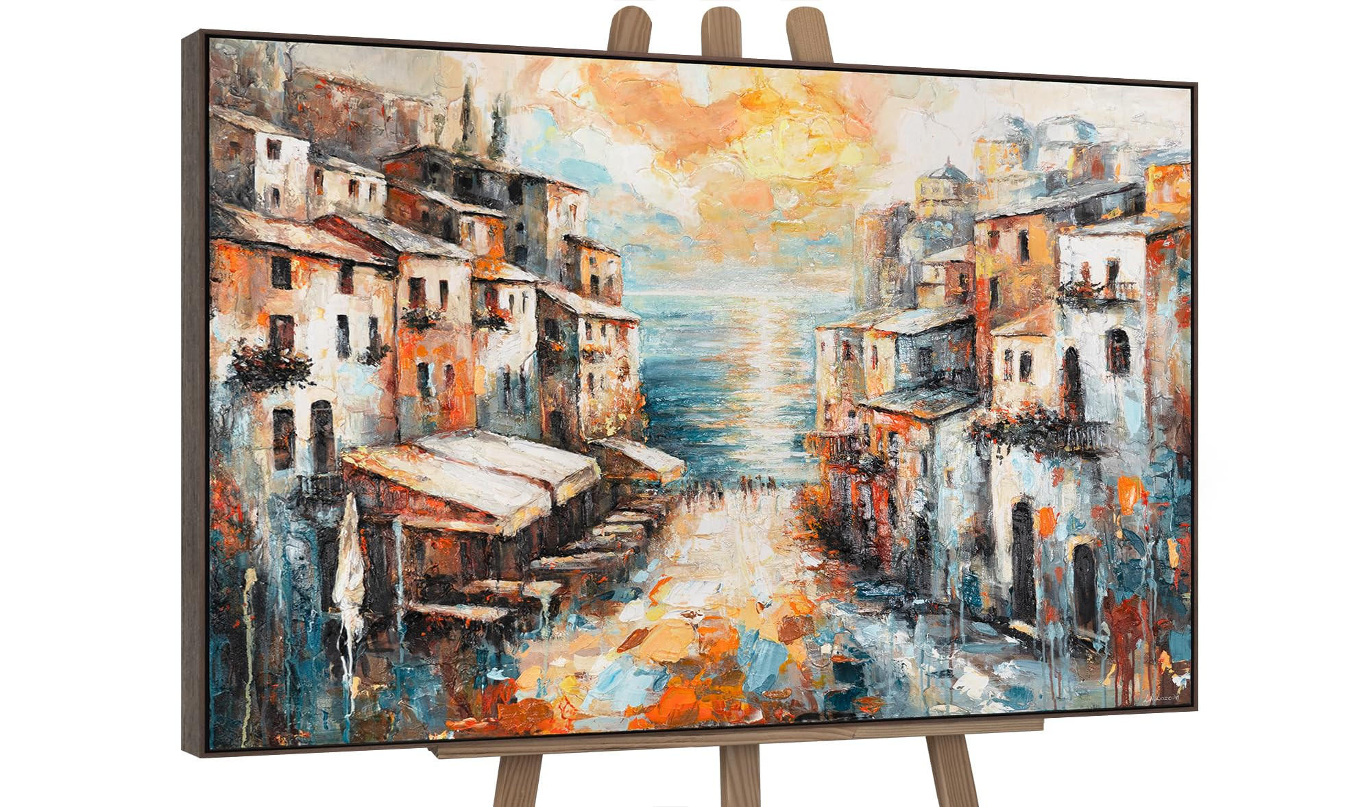 GEMÄLDE Stadt am Meer Schattenfugenrahmen Grau 140x100 cm - Grau, Holz (140/100cm) - YS-art gallery