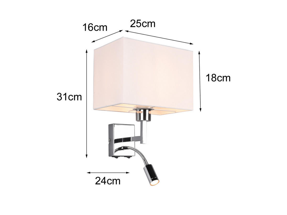 WANDLAMPE mit Schalter & Leselampe Stoff Creme Weiß, Höhe 31cm - Beige, Textil/Metall (25/31/24cm) - meineWunschleuchte