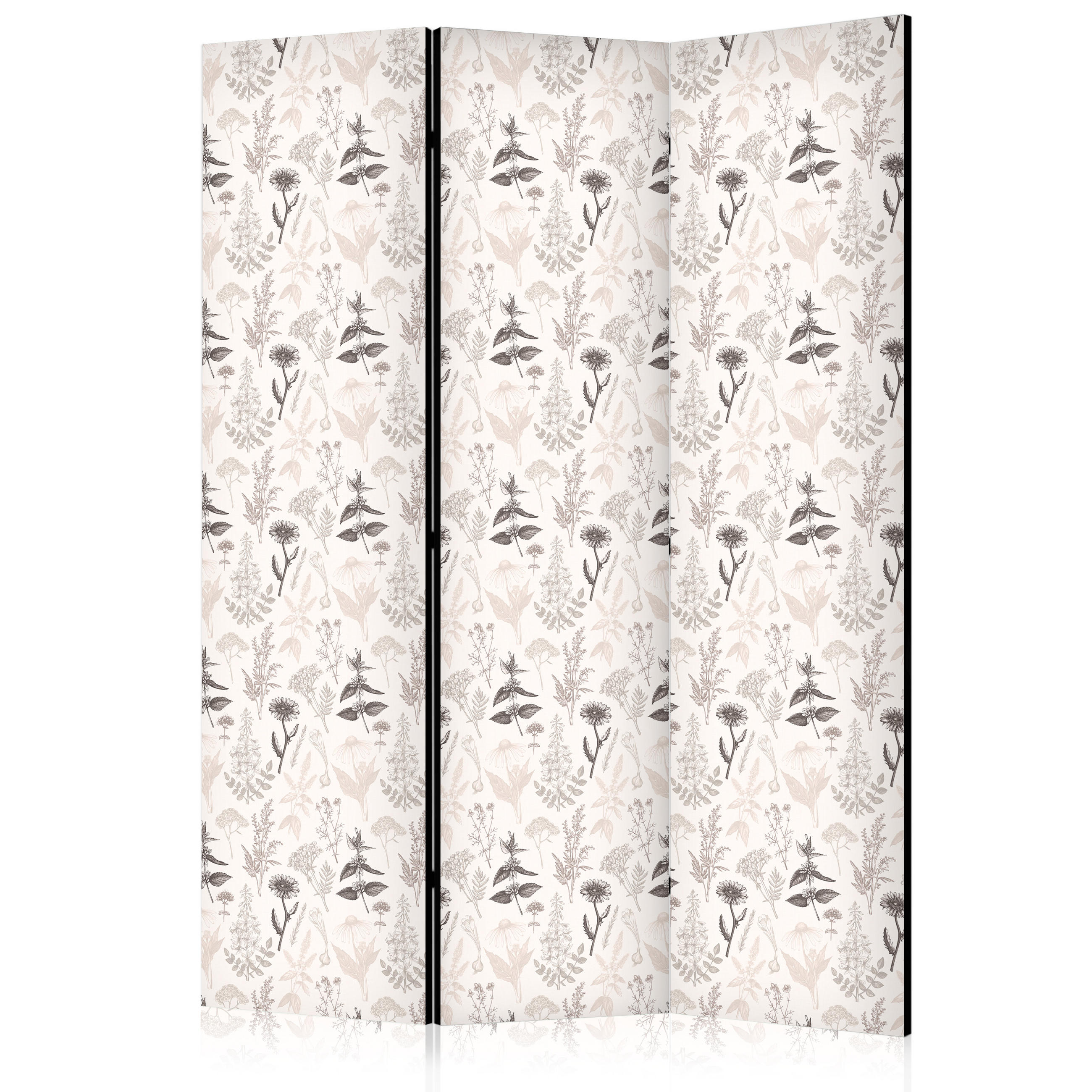 PARAVENT Einseitig Bedruckter 3-tlg 135x172 cm Blumen und Kr uter - Beige, Holz/Textil (135/172/3cm) - Muralo