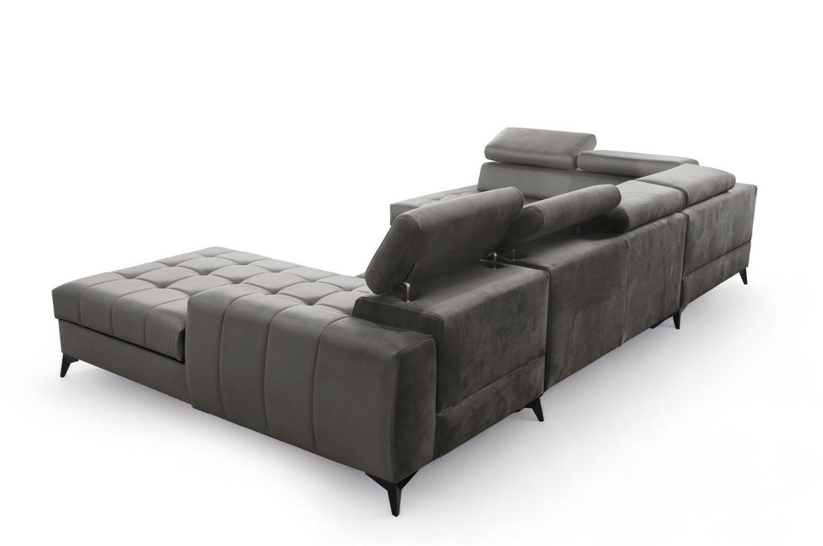 WOHNLANDSCHAFT Arkucio U Grau 345/200/95 cm – großes Sofa mit Schlaffunktion R - Schwarz/Grau, Textil/Metall (345/95/200cm) - AX Living