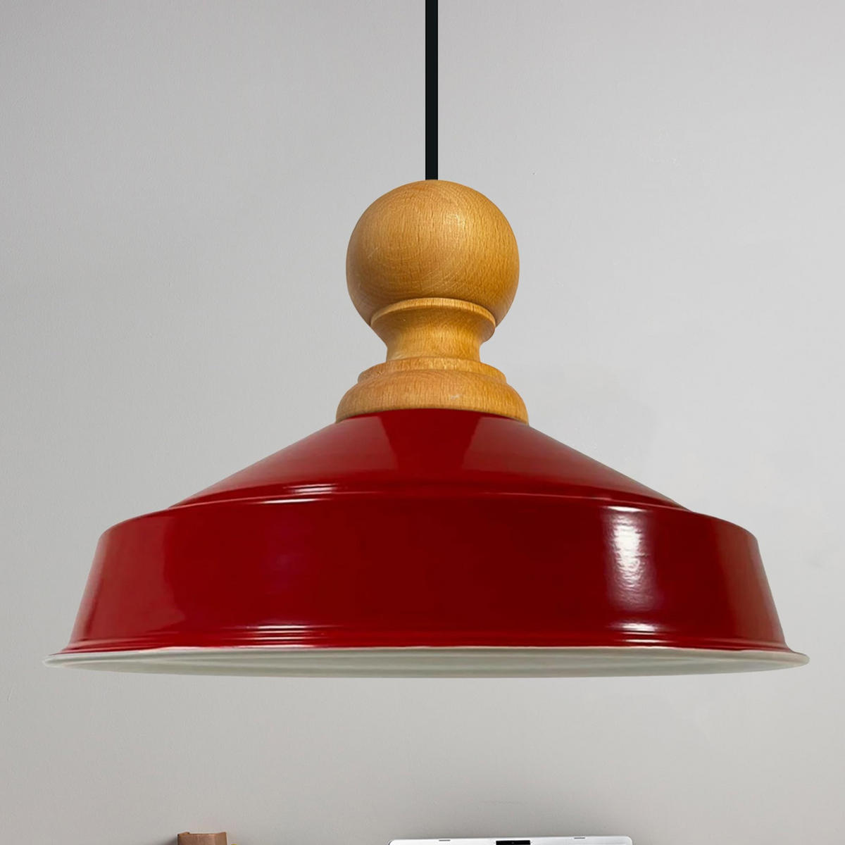 DECKENPENDELLEUCHTE Holz Asletl - Rot, Holz/Metall (40/24cm) - Bamyum