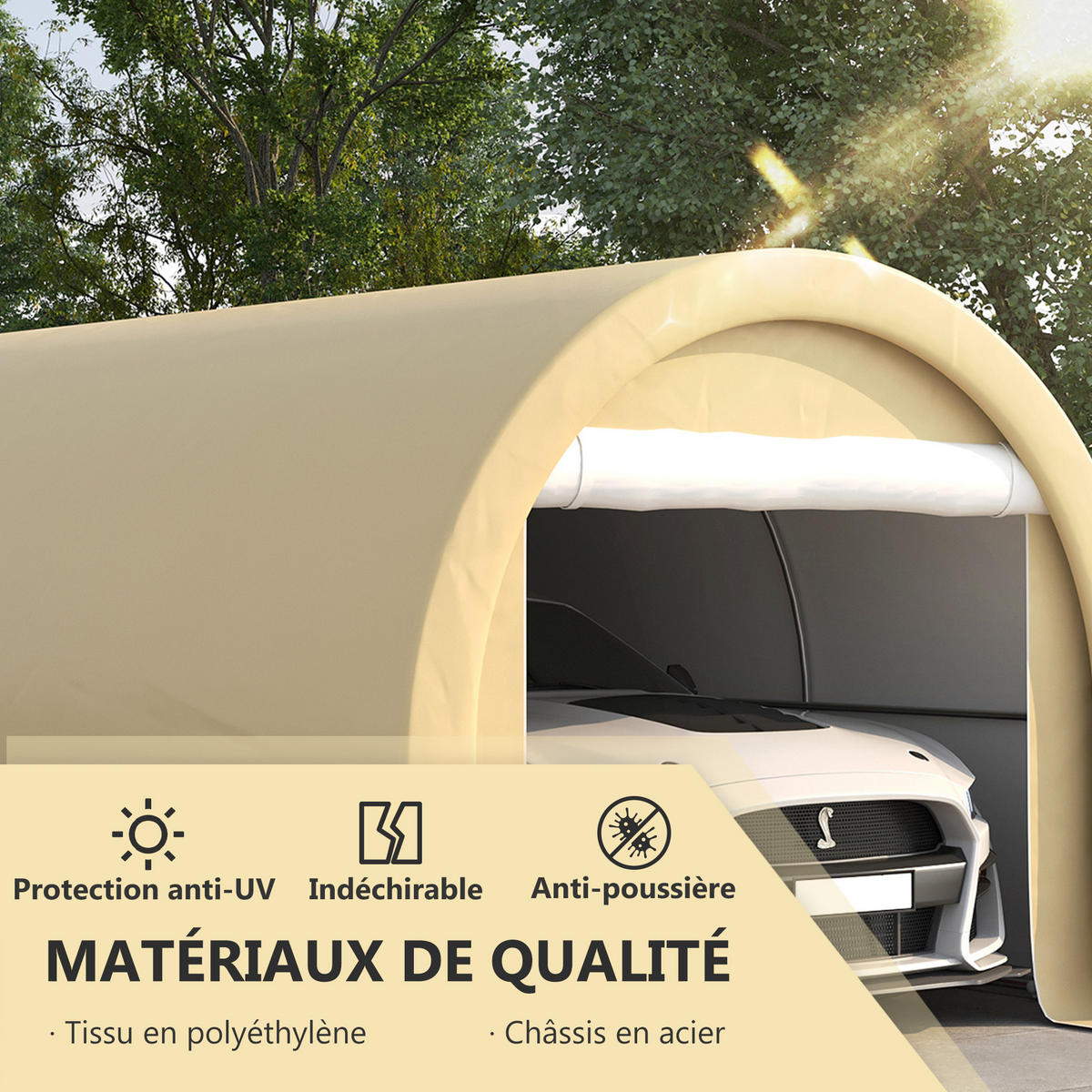 CARPORT DE-12612 500/300/240 cm 190 g/m² mit abnehmbaren Seitenwänden Beige - Beige, Kunststoff (300/240/500cm) - ComfortXL