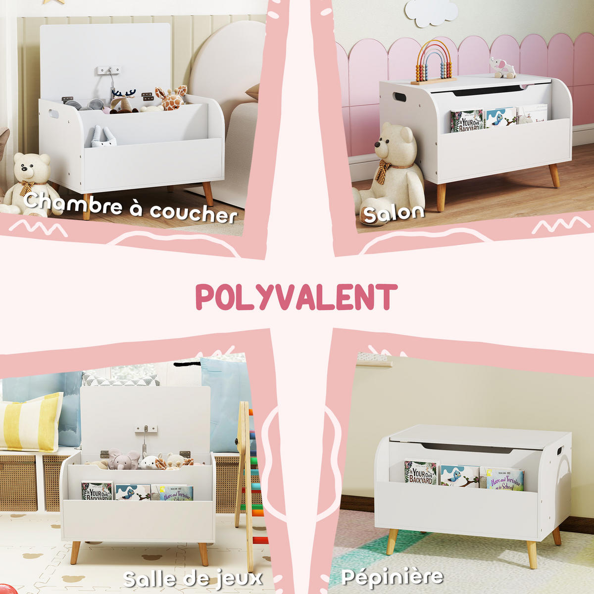 SPIELZEUGTRUHE DE-17281 2-in-1 mit Bücherregal & Sicherheitsscharnier Weiß - Weiß, Holzwerkstoff (40/60cm) - ComfortXL
