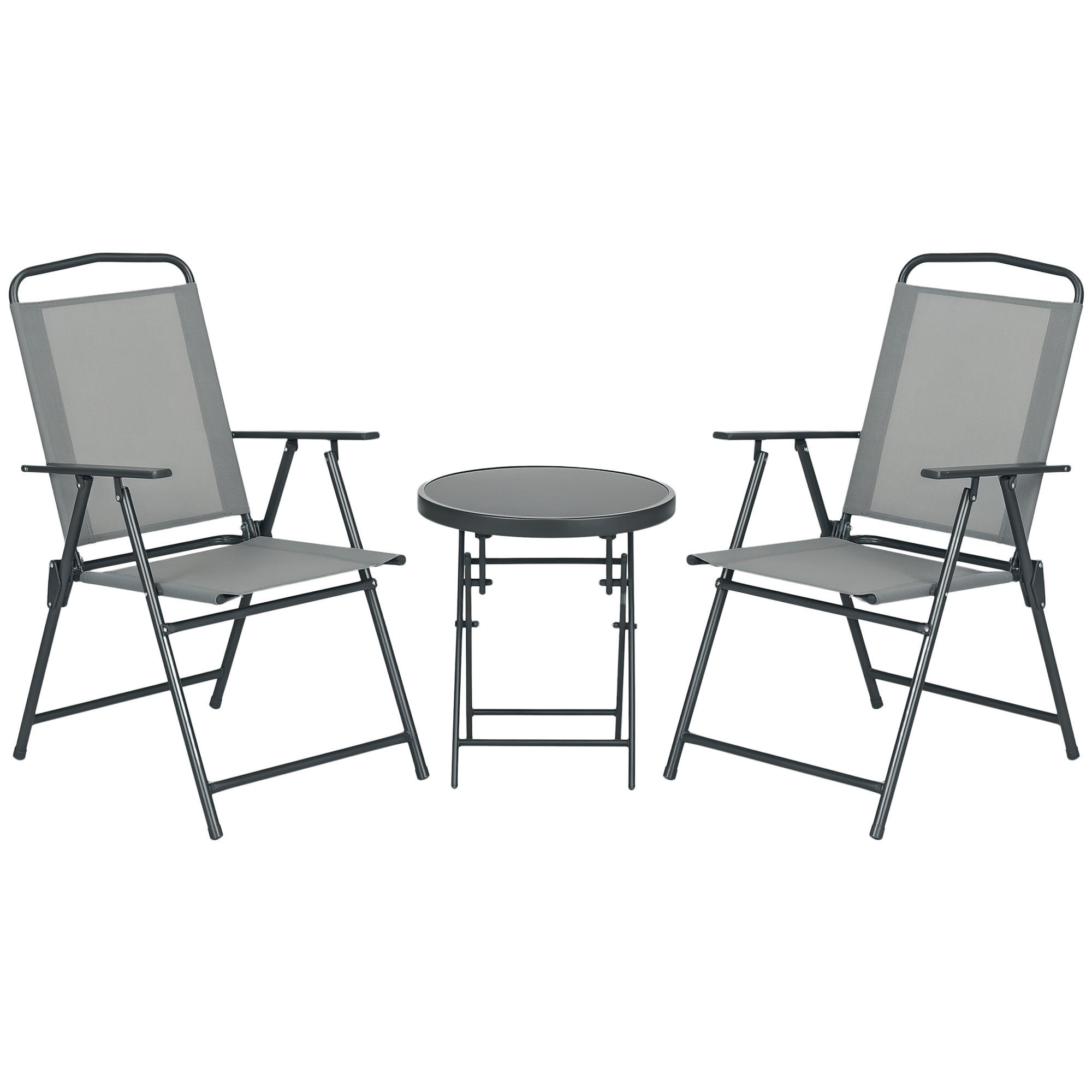 BISTRO-SET DE-07309 3-teilig, klappbar mit Glasplatte Hellgrau - Hellgrau, Metall - ComfortXL