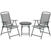 BISTRO-SET DE-07309 3-teilig, klappbar mit Glasplatte Hellgrau - Hellgrau, Metall - ComfortXL