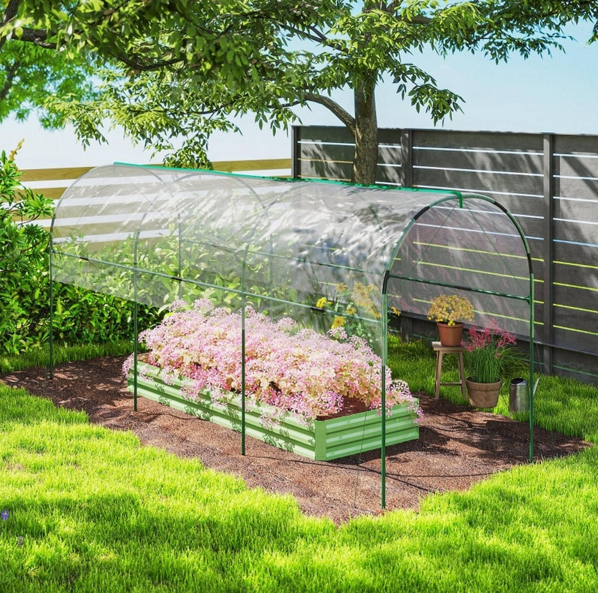 GEWÄCHSHAUS 400/123/171 cm transparent mit Stahlrahmen und Folienabdeckung - Transparent, Metall (123/171/400cm) - Flora Grace