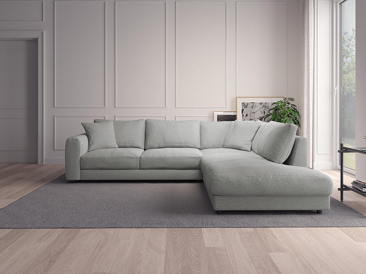 ECKSOFA mit Ottomane - Hellgrau/Schwarz, Holz/Kunststoff (267/254cm) - home24