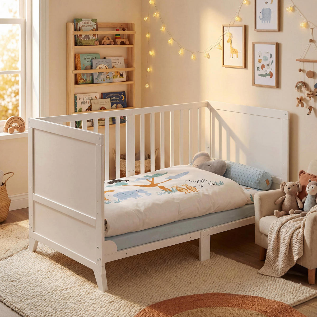 BABYBETT Savanna Friends 70 x 140 cm - Beige/Weiß, Holz/Holzwerkstoff (70/140cm) - Roba