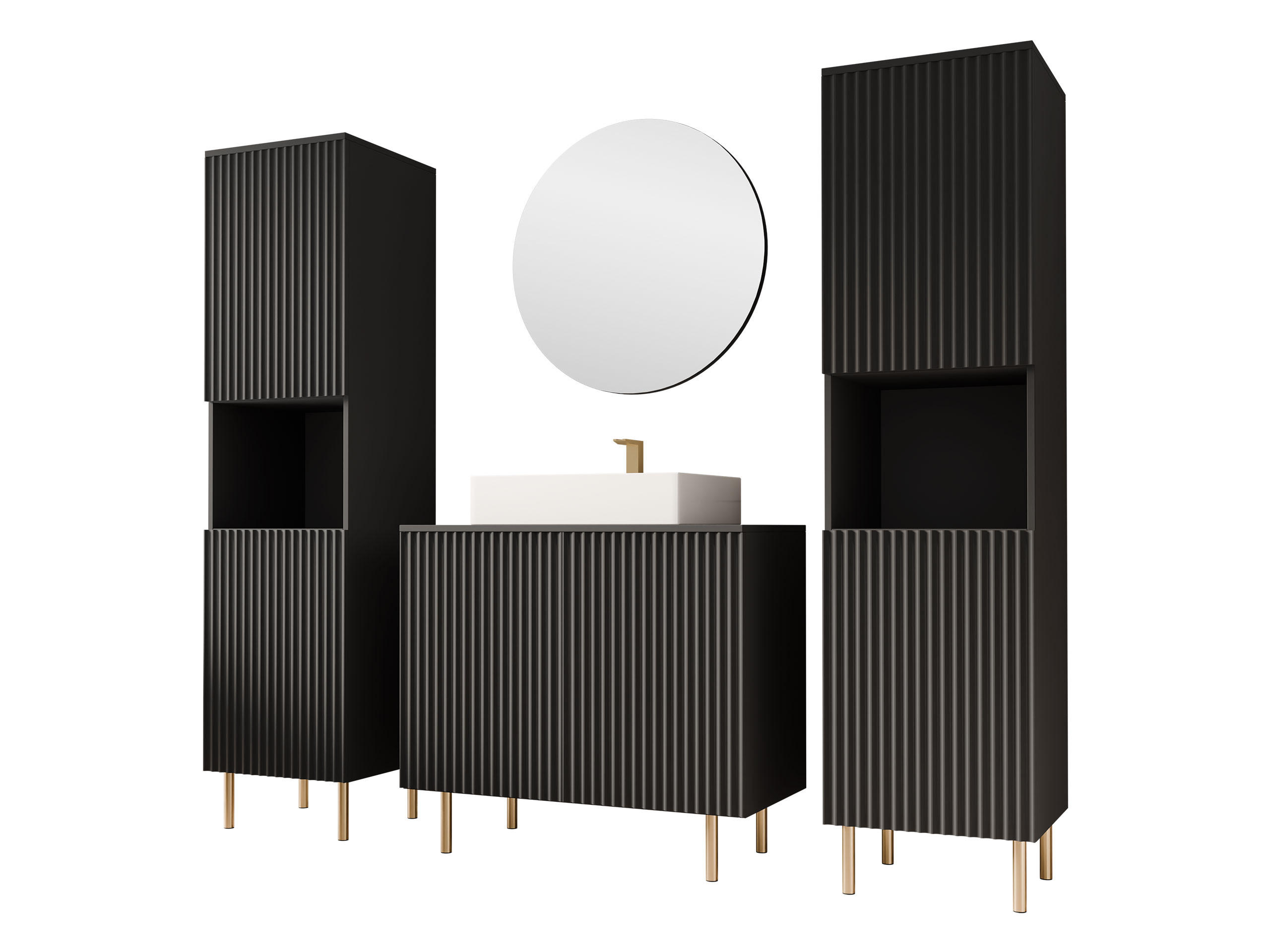 BADMÖBEL-SET Nubia VI - Goldfarben/Schwarz, Holzwerkstoff/Metall (87/79/45cm) - MIRJAN24
