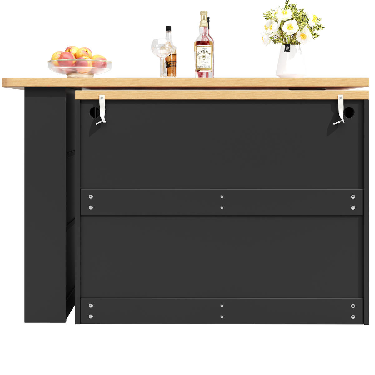 ESSZIMMERSCHRANK aus MDF 135-203x39x92,8cm in Schwarz mit LED - Schwarz, Holzwerkstoff (39/92.8/203cm) - Modfu