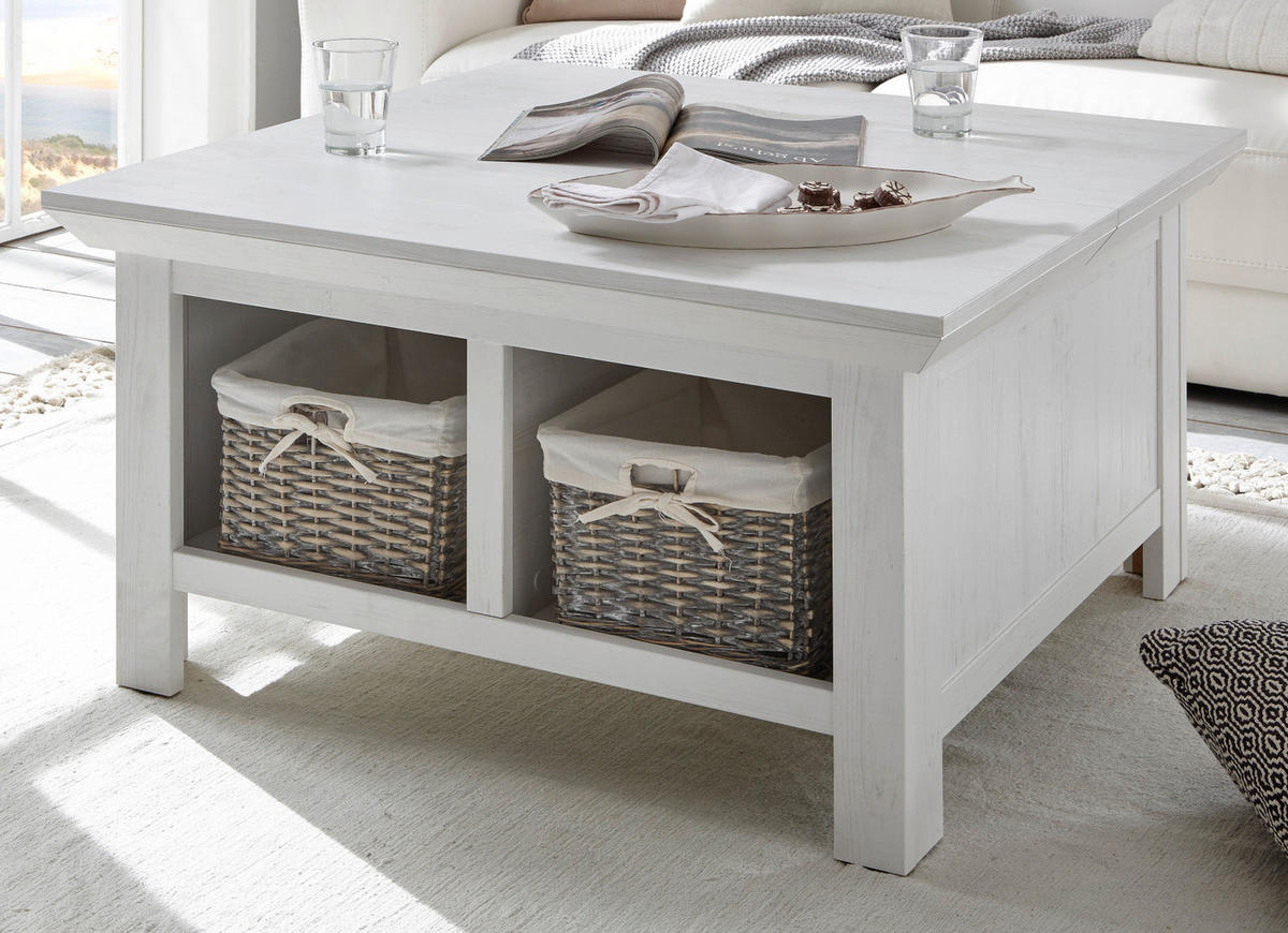 COUCHTISCH Pinie weiß 93 x 93 cm, Wohnzimmertisch mit Truhe - Weiß, Holzwerkstoff/Metall (93/93/50cm) - Furn.Design