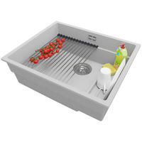 UNTERBAUSPÜLE GRANIT Praga, 2-er set Grau 56/47 cm 1 Becken + Ablauf-Set + Aufrollbare Abtropffläche ab 60er Unterschrank - Chromfarben/Grau, Kunststoff (56/20/47cm) - Primagran