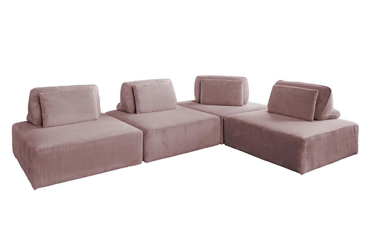 MODULSOFA WIOLO SOFT 4 MODULE 4 KISSEN Pink Cord - Pink/Schwarz, Kunststoff/Textil (333/84/222cm) - KAWOLA
