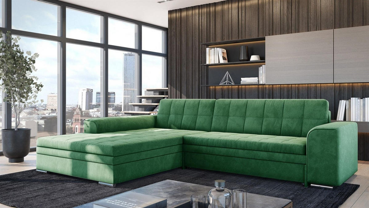 ECKSOFA Lusaka Mit Schlaffunktion - Grün, Holzwerkstoff/Textil (292/198cm) - Fun Möbel