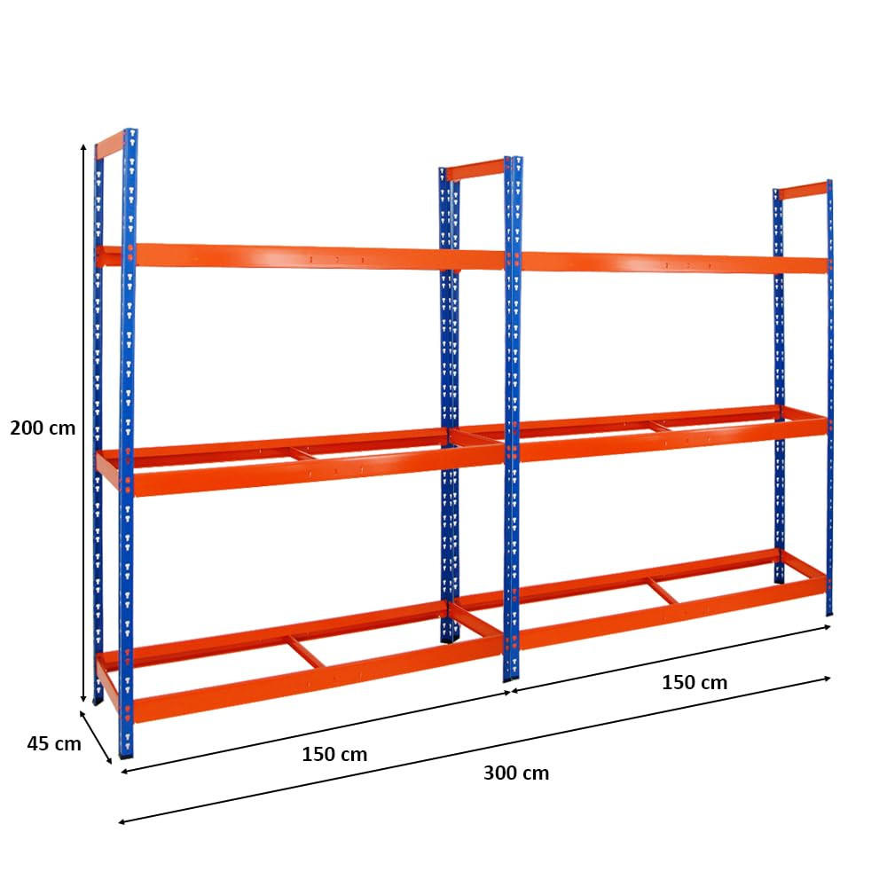 REIFENREGAL Tiger XL 2er-Set mit 2x 200x150x45 cm 300 kg Fachlast bis zu 36 Reifen Blau-Orange - Orange, Metall (300/200/45cm) - PROREGAL