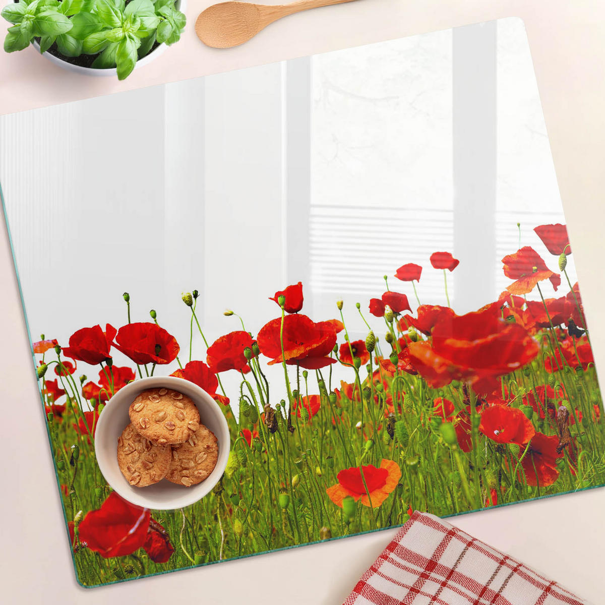 GLASPLATTE 60x52 cm Feldmohn - Rot, Glas (60/0.4/52cm) - TULUP